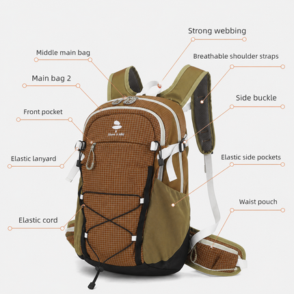 Lightweight Hiking Backpack 20L Brown - Ultralight Oxford Cloth Daypack with Breathable Mesh Back, Adjustable Straps for Trekking Camping Travel