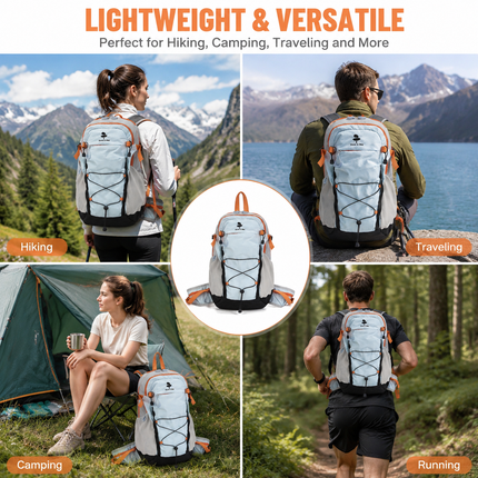 Lightweight Hiking Backpack 20L Light Blue-gray - Ultralight Oxford Cloth Daypack with Breathable Mesh Back, Adjustable Straps for Trekking Camping Travel