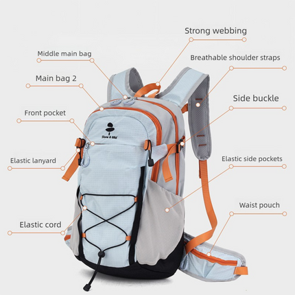 Lightweight Hiking Backpack 20L Light Blue-gray - Ultralight Oxford Cloth Daypack with Breathable Mesh Back, Adjustable Straps for Trekking Camping Travel