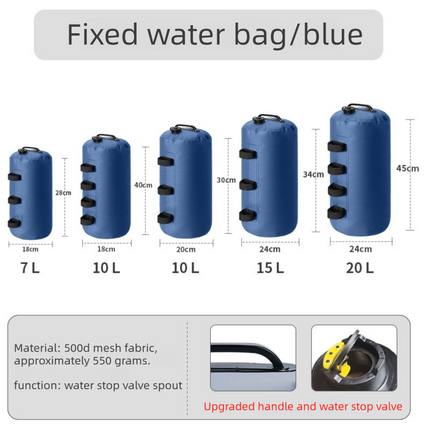 10L Gazebo Water Weight Bag Blue- Portable Refillable Canopy Leg Anchor with Carry Handle, Pole Straps and Anti Backflow Valve for Camping, Marquees and Outdoor Shelters