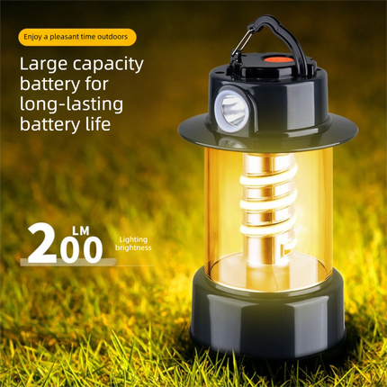 Rechargeable LED Camping Lantern - 1200mAh Battery, 5 Light Modes, USB-C Charging, Hanging Hook and Side Torch for Camping and Outdoor Lighting