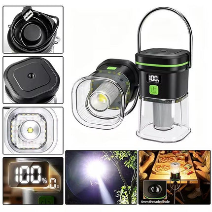 Rechargeable Camping Lantern - 350LM LED Light, 1500mAh Battery, Digital Power Display, Portable Handle and 4mm Tripod Mount for Camping and Outdoor Use