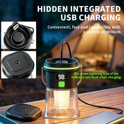 Rechargeable Camping Lantern - 350LM LED Light, 1500mAh Battery, Digital Power Display, Portable Handle and 4mm Tripod Mount for Camping and Outdoor Use
