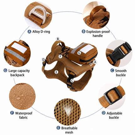 Dog Harness with Backpack and Leash Set - Size S Adjustable Breathable Mesh Pet Vest with Reflective Trim, Storage Pouch and Control Handle for Walking and Hiking