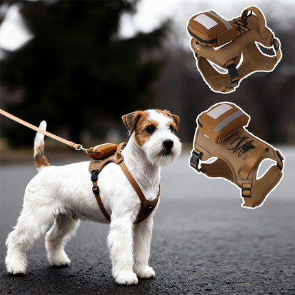 Dog Harness with Backpack and Leash Set - Size M Adjustable Breathable Mesh Pet Vest with Reflective Trim, Storage Pouch and Control Handle for Walking and Hiking