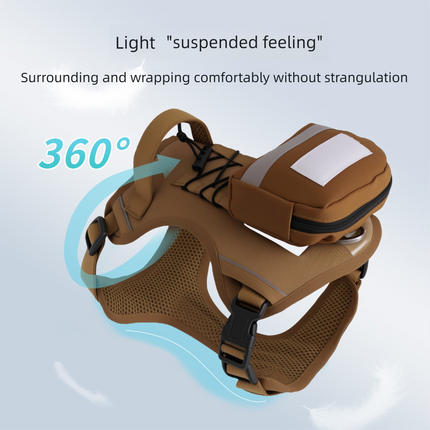 Dog Harness with Backpack and Leash Set - Size M Adjustable Breathable Mesh Pet Vest with Reflective Trim, Storage Pouch and Control Handle for Walking and Hiking