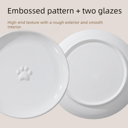 Raised Ceramic Pet Bowl with  Metal Stand White - Paw Print Cat and Dog Feeding Bowl, Removable Easy-Clean Dish with Elevated Design for Food and Water