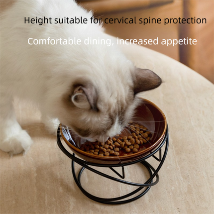 Raised Ceramic Pet Bowl with  Metal Stand Green - Paw Print Cat and Dog Feeding Bowl, Removable Easy-Clean Dish with Elevated Design for Food and Water