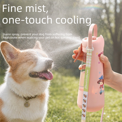 Portable Dog Water Bottle with Foldable Drinking Trough - Green 3-in-1 Pet Travel Water Dispenser with Fine Mist Spray, Food Storage and Carry Strap for Walking and Outdoor Trips