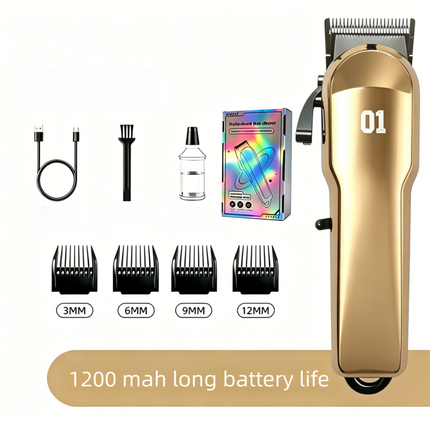 Gold Rechargeable Pet Hair Clippers - 1200mAh Dog and Cat Grooming Trimmer with Digital Display, USB Charging, Adjustable Blade and Guide Combs