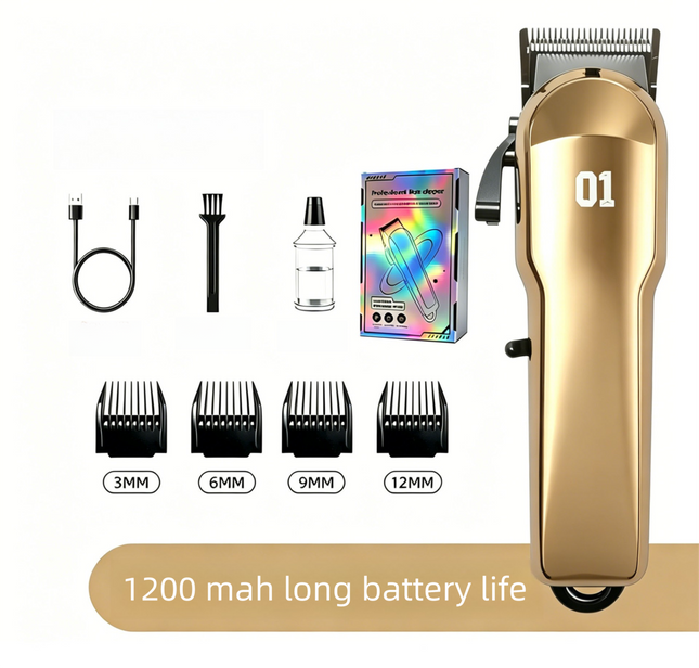 Gold Rechargeable Pet Hair Clippers - 1200mAh Dog and Cat Grooming Trimmer with Digital Display, USB Charging, Adjustable Blade and Guide Combs
