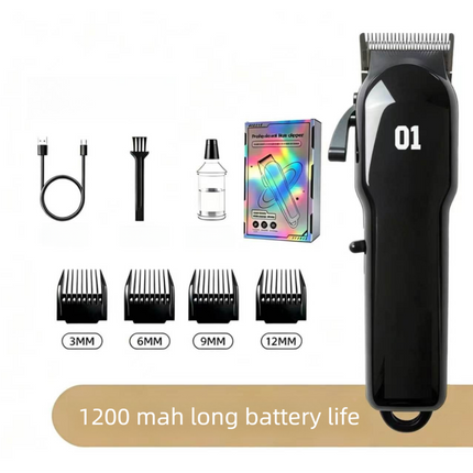 Black Rechargeable Pet Hair Clippers - 1200mAh Dog and Cat Grooming Trimmer with Digital Display, USB Charging, Adjustable Blade and Guide Combs