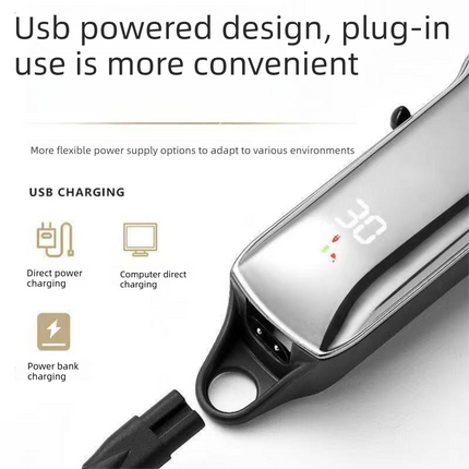 Black Rechargeable Pet Hair Clippers - 1200mAh Dog and Cat Grooming Trimmer with Digital Display, USB Charging, Adjustable Blade and Guide Combs
