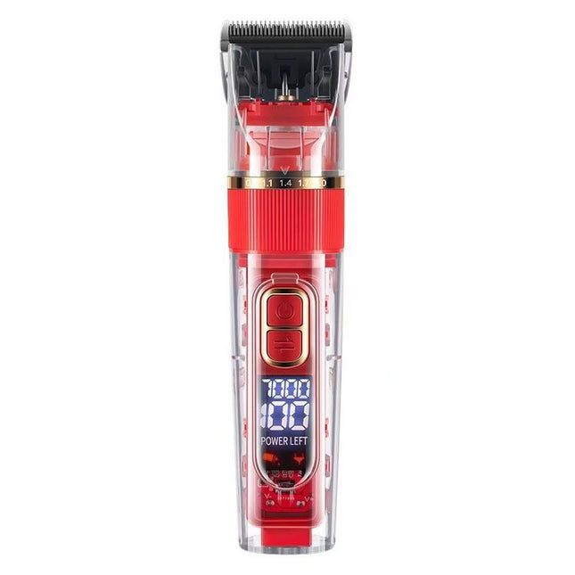 Rechargeable Pet Hair Clippers Red - 2000mAh Dog and Cat Grooming Trimmer with Transparent Housing, Smart Digital Display, Adjustable Cutting Length and Guide Combs