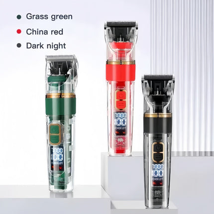 Rechargeable Pet Hair Clippers Green - 2000mAh Dog and Cat Grooming Trimmer with Transparent Housing, Smart Digital Display, Adjustable Cutting Length and Guide Combs