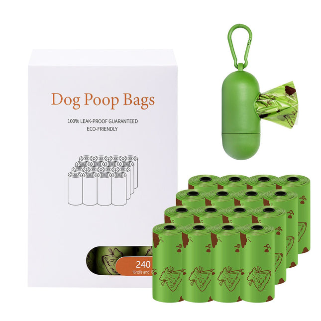 Degradable Dog Poop Bags with Dispenser - 16 Rolls Pet Waste Bags, Leak Resistant Easy Tear Design, Portable Clip Holder for Dog Walking and Outdoor Clean Up
