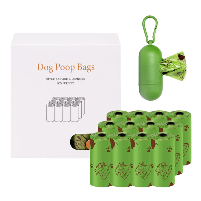 Degradable Dog Poop Bags with Dispenser - 12 Rolls Pet Waste Bags, Leak Resistant Easy Tear Design, Portable Clip Holder for Dog Walking and Outdoor Clean Up