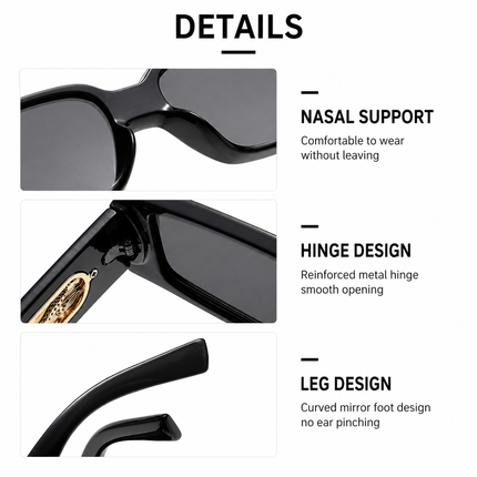Rectangle Sunglasses with Leopard Detail - Pink frame PC Frame, Unisex Fashion Eyewear with Black Glasses Storage Pouch