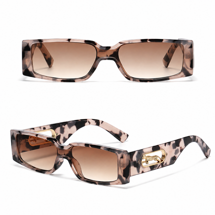 Rectangle Sunglasses with Leopard Detail - Leopard print frame, Unisex Fashion Eyewear with Black Glasses Storage Pouch
