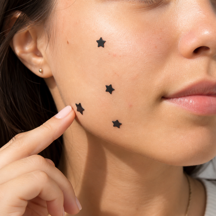 Star Acne Patches Black 5 Sheets - 40 Stars Per Sheet, Hydrocolloid Blemish Stickers, Waterproof Sweat-Resistant Star Pimple Covers