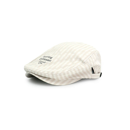 Women's Plaid Flat Cap - Beige Check Newsboy Painter Hat, Adjustable Double Snap Design, Short Brim Vintage Casual Cap for Everyday Streetwear