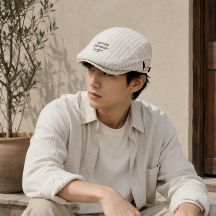 Women's Plaid Flat Cap - Beige Check Newsboy Painter Hat, Adjustable Double Snap Design, Short Brim Vintage Casual Cap for Everyday Streetwear