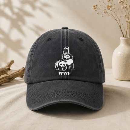Black Vintage Washed Panda Print Baseball Cap - Adjustable Cotton Cap with Curved Brim for Sun Protection and Casual Streetwear Style
