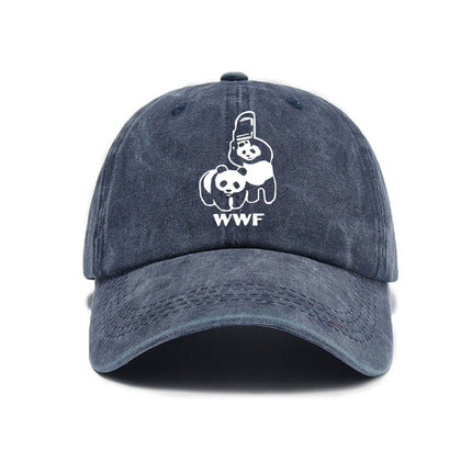 Blue Vintage Washed Panda Print Baseball Cap - Adjustable Cotton Cap with Curved Brim for Sun Protection and Casual Streetwear Style