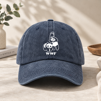 Blue Vintage Washed Panda Print Baseball Cap - Adjustable Cotton Cap with Curved Brim for Sun Protection and Casual Streetwear Style