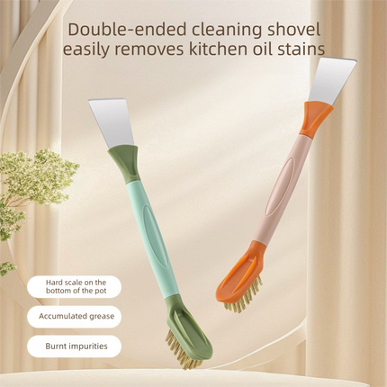 2-Pack Orange Dual Head Kitchen Cleaning Brush Set - Stainless Steel Scraper and Copper Wire Brush - Heavy Duty Grease Removal, Detachable Handle, Multi Surface Use for Stovetops and Ovens