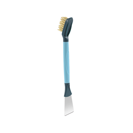 2-Pack Blue Dual Head Kitchen Cleaning Brush Set - Stainless Steel Scraper and Copper Wire Brush - Heavy Duty Grease Removal, Detachable Handle, Multi Surface Use for Stovetops and Ovens