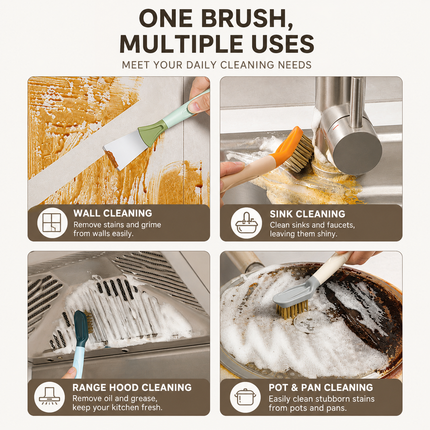 2-Pack Blue Dual Head Kitchen Cleaning Brush Set - Stainless Steel Scraper and Copper Wire Brush - Heavy Duty Grease Removal, Detachable Handle, Multi Surface Use for Stovetops and Ovens