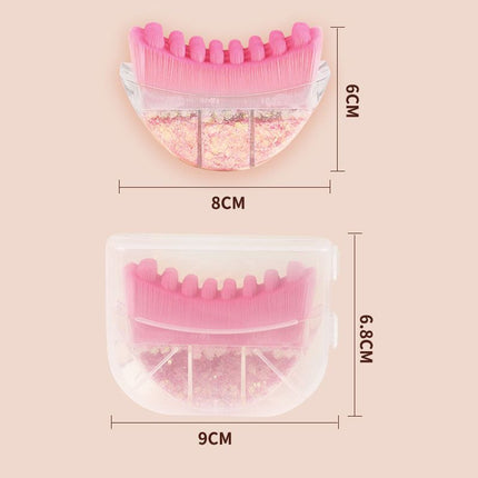 Pink Glitter Facial Contour Massage Brush(Large) - Ergonomic Crescent Shape for Face Neck and Hand Care - Soft Bristles Portable Beauty Tool