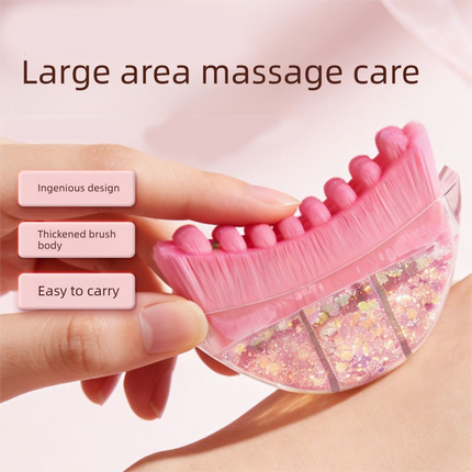 Pink Glitter Facial Contour Massage Brush(Large) - Ergonomic Crescent Shape for Face Neck and Hand Care - Soft Bristles Portable Beauty Tool