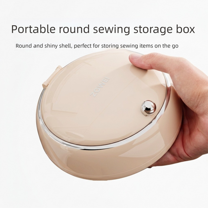 Beige Magnetic Sewing Kit - Portable Round Case with 20 Needles, 15 Thread Spools, Scissors, Thimble, Tape Measure for Home Dorm Travel Repairs
