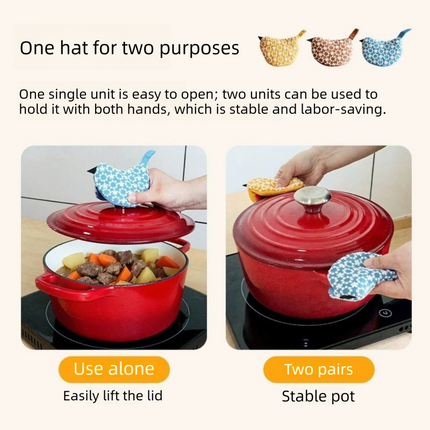 2 PCS Red Bird Shaped Pot Lid Lifter Heat Resistant Cotton Potholder - Embroidered Floral Kitchen Accessory for Saucepan Handles and Hot Cookware