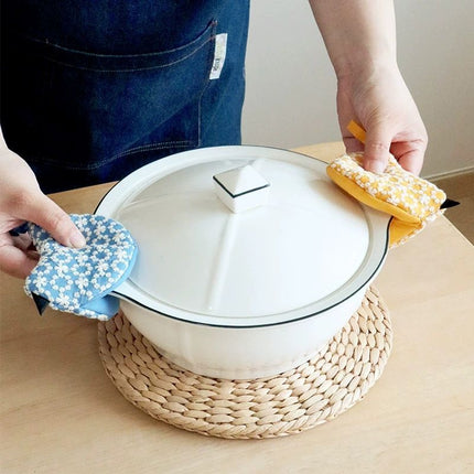 2 PCS Dark Blue Bird Shaped Pot Lid Lifter Heat Resistant Cotton Potholder - Embroidered Floral Kitchen Accessory for Saucepan Handles and Hot Cookware