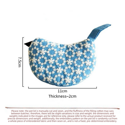 2 PCS Dark Blue Bird Shaped Pot Lid Lifter Heat Resistant Cotton Potholder - Embroidered Floral Kitchen Accessory for Saucepan Handles and Hot Cookware