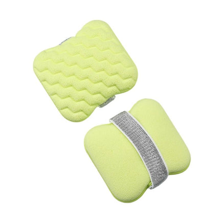 1PCS Green Soap Bag with Sponge Puff - Thickened Wave Texture Foam Maker with Elastic Strap for Face Wash Body Cleansing and Makeup Removal