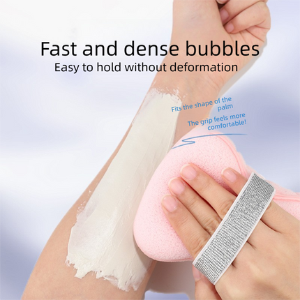 1PCS Green Soap Bag with Sponge Puff - Thickened Wave Texture Foam Maker with Elastic Strap for Face Wash Body Cleansing and Makeup Removal
