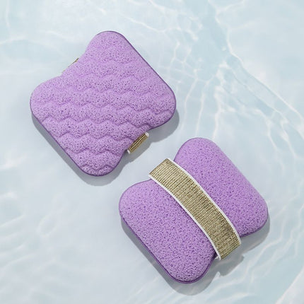 1PCS Purple Soap Bag with Sponge Puff - Thickened Wave Texture Foam Maker with Elastic Strap for Face Wash Body Cleansing and Makeup Removal