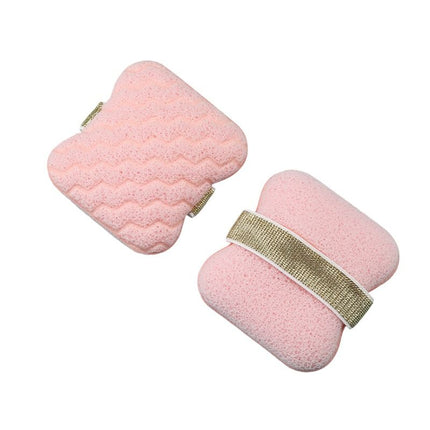 1PCS Pink gold straps Soap Bag with Sponge Puff - Thickened Wave Texture Foam Maker with Elastic Strap for Face Wash Body Cleansing and Makeup Removal