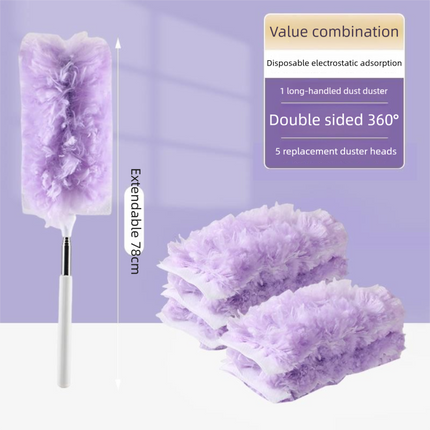 Purple Electrostatic Duster with Extendable Handle - Disposable Double-Sided 360 Degree Dust Removal Tool for Home Car and High Reach Cleaning