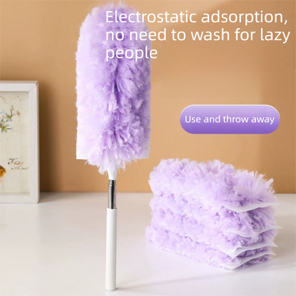 Purple Electrostatic Duster with Extendable Handle - Disposable Double-Sided 360 Degree Dust Removal Tool for Home Car and High Reach Cleaning