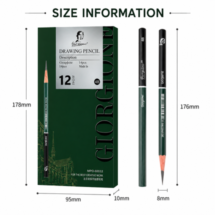 12-Pack 4B Graphite Sketching Pencils - Drawing Pencils for Fine Lines, Technical Drawing, Drafting, Sketching and Everyday Writing