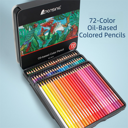 72-Colour Oil-Based Coloured Pencil Set - Hexagonal Drawing Pencils with Rich Vibrant Colours, Metal Storage Tin for Sketching, Colouring, Illustration and Art