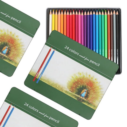 24-Colour Coloured Pencil Set - Hexagonal Drawing Pencils with Vibrant Assorted Colours, Metal Storage Tin for Sketching, Colouring, Illustration and Art
