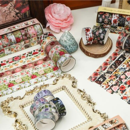 10-Roll Floral Washi Tape Set (Style 1) - 15 mm x 2 m Decorative Flower Pattern Craft Tape for Journaling, Scrapbooking, Planner Decoration and DIY Projects