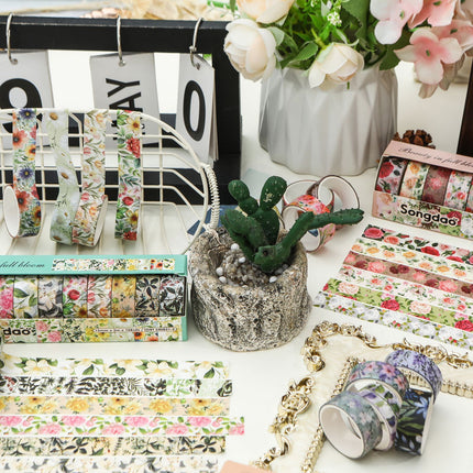 10-Roll Floral Washi Tape Set (Style 3) - 15 mm x 2 m Decorative Flower Pattern Craft Tape for Journaling, Scrapbooking, Planner Decoration and DIY Projects