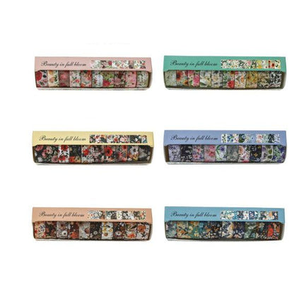 10-Roll Floral Washi Tape Set (Style 4) - 15 mm x 2 m Decorative Flower Pattern Craft Tape for Journaling, Scrapbooking, Planner Decoration and DIY Projects